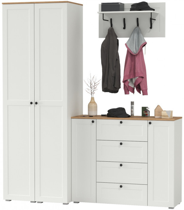 Остин Прихожая 33, белый шагрень/дуб крафт золотой