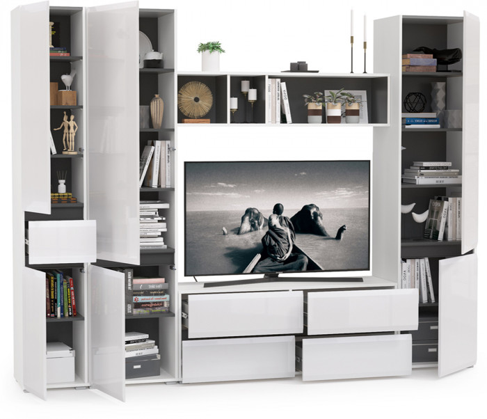 Сидней Комплектация № 027, корпус белый/чёрный/фасады МДФ белый глянец