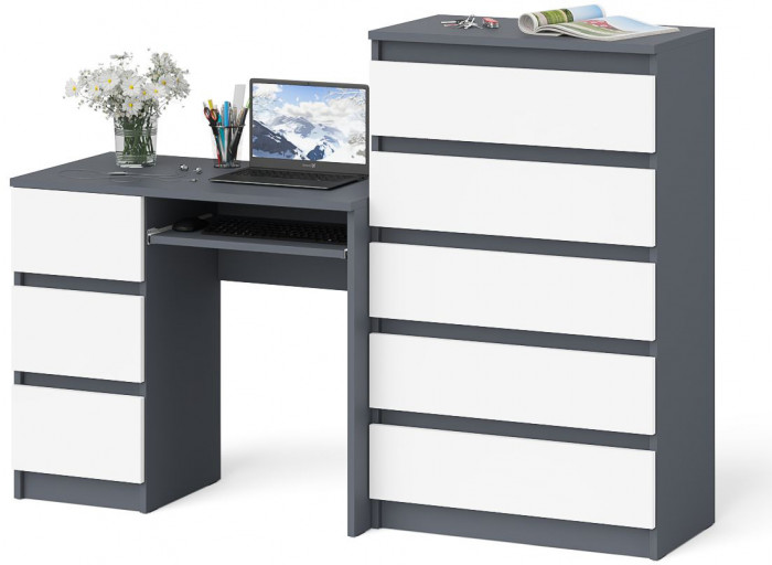 Мори компьютерный стол МС-6 левый + Комод МК700.5, графит/белый