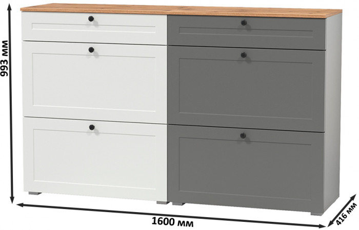 Остин 16.121 Тумба для обуви + 16.121 Тумба для обуви, белый шагрень/серый графит/дуб крафт золотой