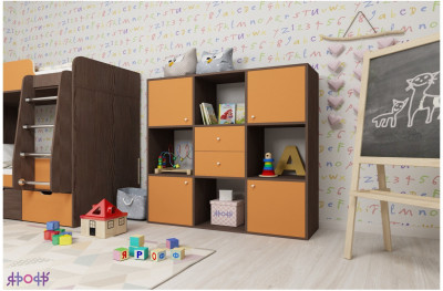 Стеллаж Джери (Ясень Анкор Темный/Оранжевый)