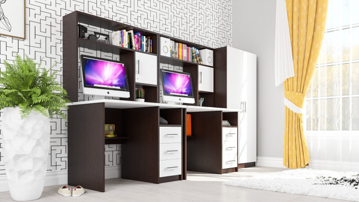 С-МД-СК9 Компоновка № 05, цвет венге/белый шагрень, ШхГхВ 274х70х160 см., НЕ универсальная сборка