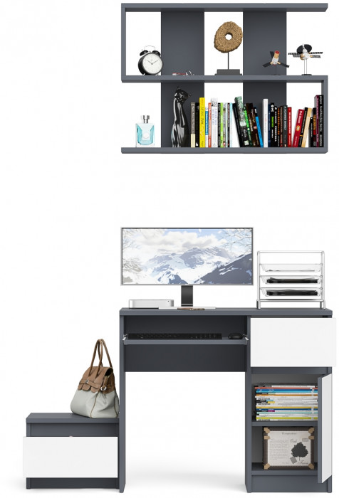 Мори компьютерный стол МС-1 правый + Тумба ТМП400.1 + Полка 900, графит/белый