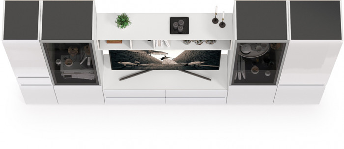 Сидней Комплектация № 028, корпус белый/чёрный/фасады МДФ белый глянец