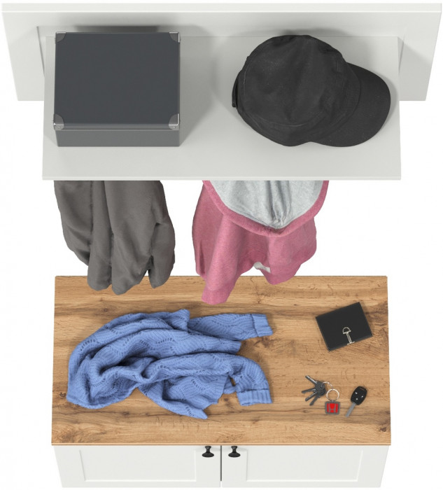 Остин 13.257 Тумба + 15.12 Вешалка, цвет белый шагрень/дуб крафт золотой, ШхГхВ 80х41,9х210 см.