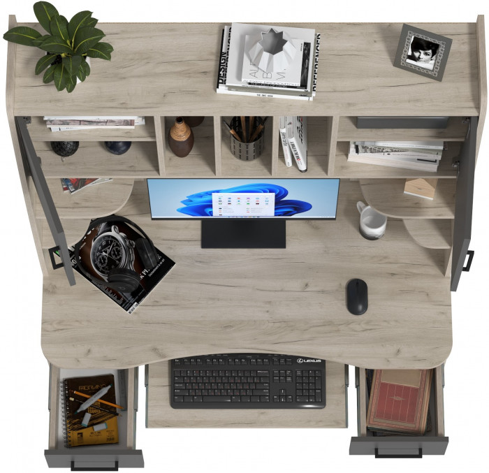 Стол рабочий 6-0604дкс/граф Бета, дуб крафт серый/графит