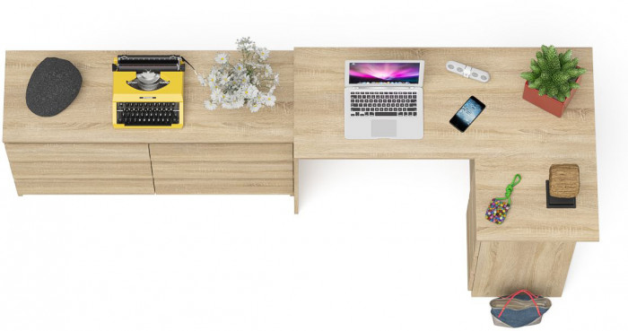 Мори компьютерный стол МС-16 правый + Комод МК1200.6, дуб сонома