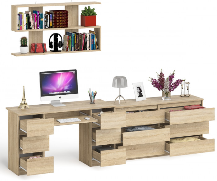 Мори компьютерный стол МС-2 + Комод МК1380.6 + Полка 1200, дуб сонома