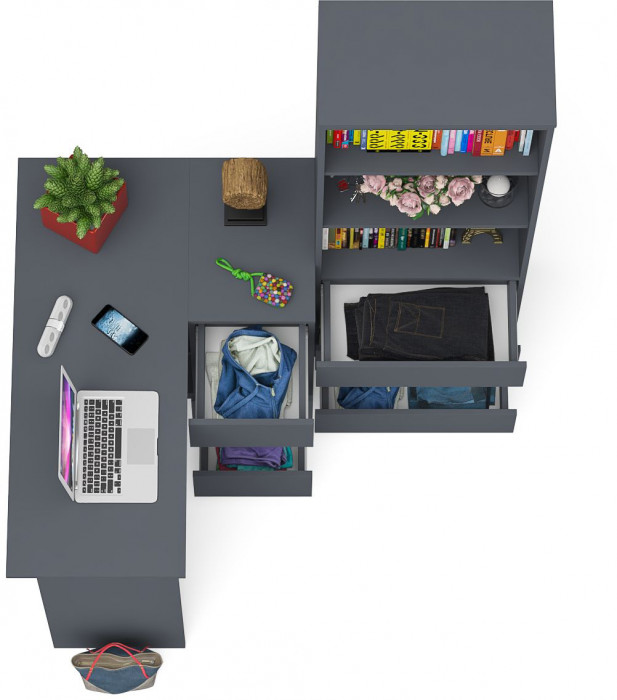 Мори Стол компьютерный МС-16 правый + Стеллаж МСТ600.3, цвет графит, ШхГхВ 184,8х84,9х179,6 см., выдвижные ящики справа, НЕ универсальная сборка