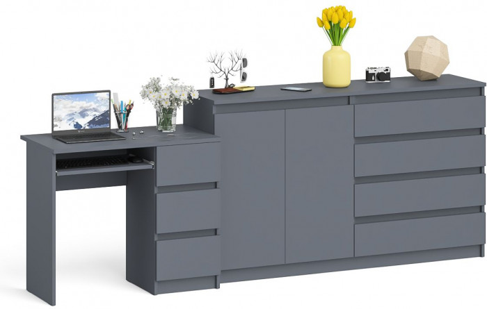 Мори Стол компьютерный МС-6 правый + Комод МК1600.1, цвет графит, ШхГхВ 250,4х50х94 см., выдвижные ящики справа, НЕ универсальная сборка