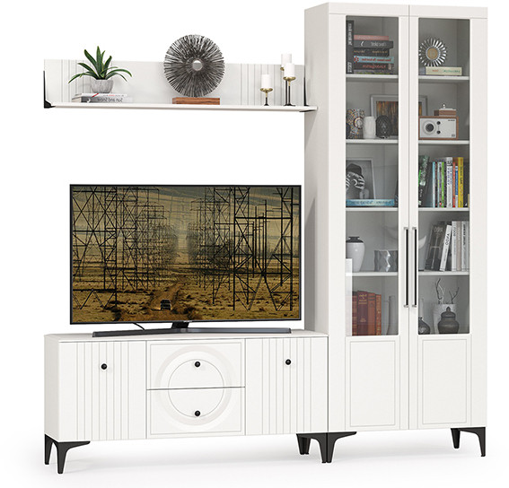 Валенсия Гостиная № 058, ЛДСП белый шагрень/МДФ белый шагрень