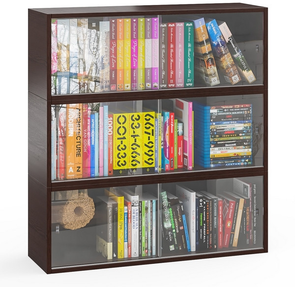 Три полки книжных С-МД-КН01, цвет венге, ШхГхВ размер каждой полки в отдельности: 83х25х30 см., стеклянные дверцы