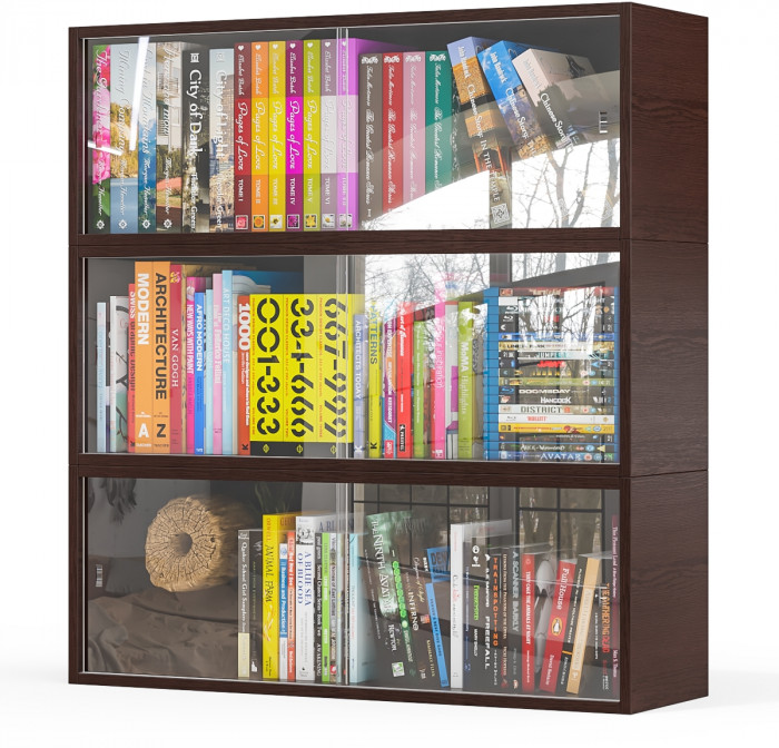 Три полки книжных С-МД-КН01, цвет венге, ШхГхВ размер каждой полки в отдельности: 83х25х30 см., стеклянные дверцы