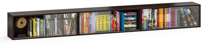 Три полки книжных С-МД-КН01, цвет венге, ШхГхВ размер каждой полки в отдельности: 83х25х30 см., стеклянные дверцы