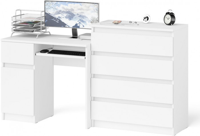Мори Стол компьютерный МС-1 левый + Комод МК800.4, цвет белый, ШхГхВ 170,4х50х94 см., выдвижной ящик слева, НЕ универсальная сборка