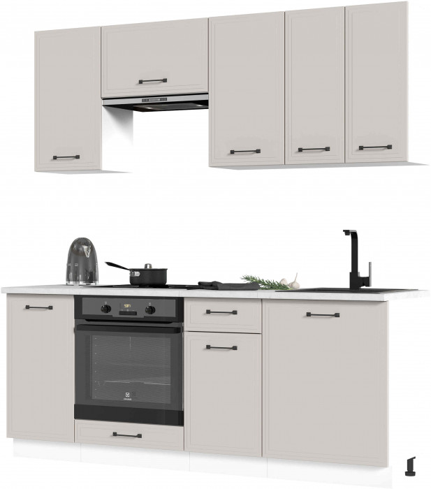 Кухня Индира 2,0 м белый/лофт дюна (столешница мрамор лацио белый)