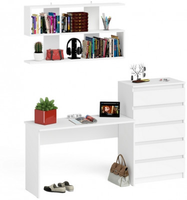 Мори Стол письменный МСП1200.1 + Комод МК700.5 + Полка 1200, цвет белый, ШхГхВ 190,8х50х209,6 см., универсальная сборка