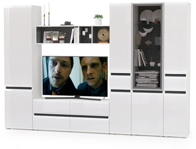 Сидней Комплектация № 029, корпус белый/чёрный/фасады МДФ белый глянец