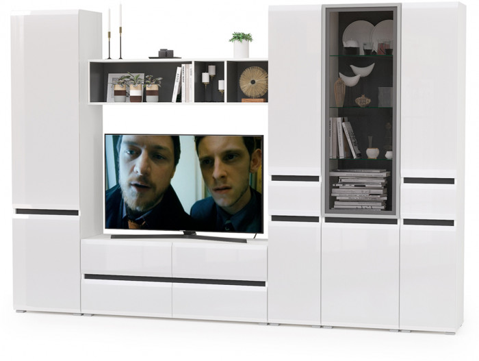 Сидней Комплектация № 029, корпус белый/чёрный/фасады МДФ белый глянец