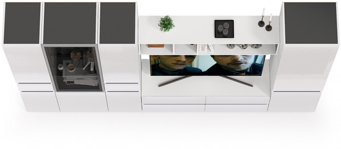 Сидней Комплектация № 029, корпус белый/чёрный/фасады МДФ белый глянец