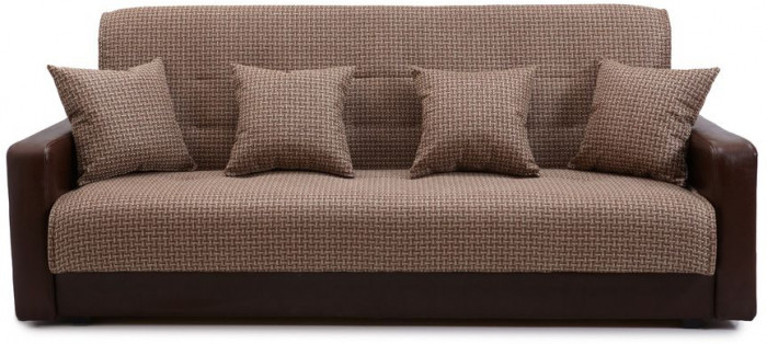 Раскладной диван-кровать, прямой, книжка, цвет бежево-коричневый, кожа/рогожка, Лондон 120х190