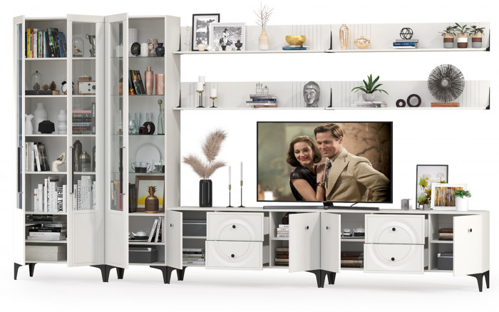 Валенсия Гостиная № 087, ЛДСП белый шагрень/МДФ белый шагрень