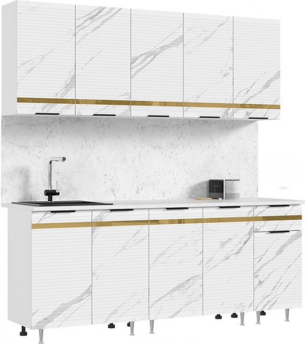 Кухня МДФ Милена 2000 (Белый, Мрамор блэк софт, Антарес)