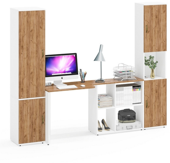 Лидер-8 Пенал МД 22Б + Стол + Пенал, белый шагрень/крафт золото