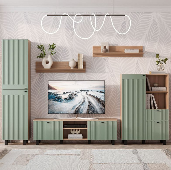 "Олива" ТБ-09 тумба под ТВ Дуб каньон/Эвкалипт софт MF12