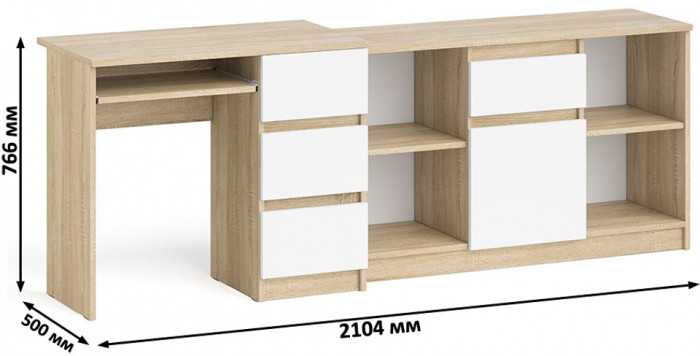 Мори компьютерный стол МС-6 правый + Тумба МТВ1204.1, дуб сонома/белый
