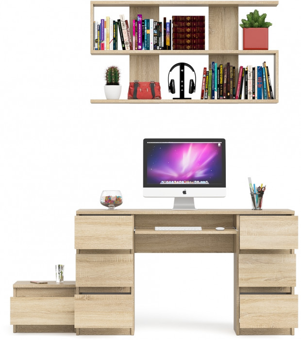 Мори Стол компьютерный МС-2 + Тумба ТМП400.1 + Полка 1200, цвет дуб сонома, ШхГхВ 175,8х50х209,6 см., универсальная сборка