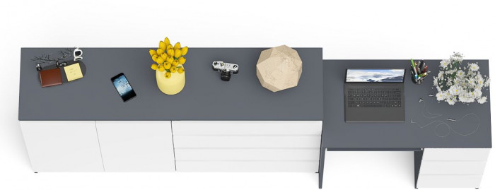 Мори Стол компьютерный МС-6 правый + Комод МК1600.1, цвет графит/белый, ШхГхВ 250,4х50х94 см., выдвижные ящики справа, НЕ универсальная сборка