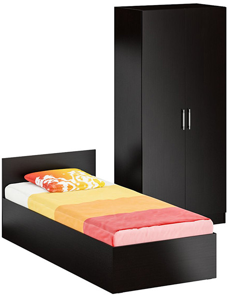 Кровать 0900 + Шкаф 2-х створчатый Стандарт, цвет венге, ШхГхВ 93,5х203,5х70 + 90х52х200 см., сп.м. 900х2000 мм., без матраса, основание есть