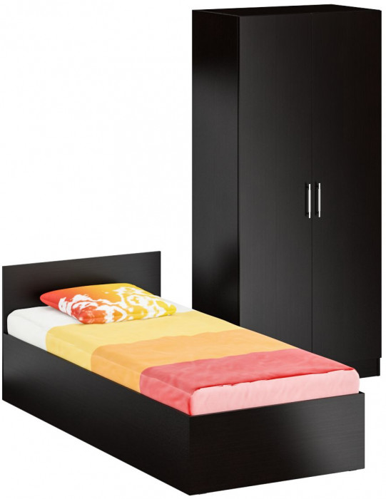 Кровать 0900 + Шкаф 2-х створчатый Стандарт, цвет венге, ШхГхВ 93,5х203,5х70 + 90х52х200 см., сп.м. 900х2000 мм., без матраса, основание есть