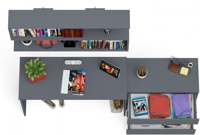 Мори письменный стол МСП1200.1 + Комод МК800.1 + Полка 1200, графит