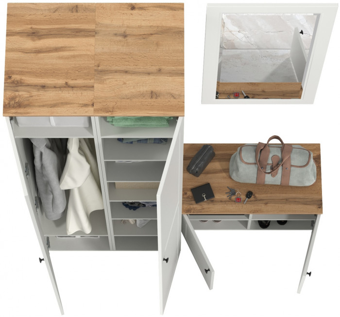 Остин Прихожая 36, белый шагрень/дуб крафт золотой