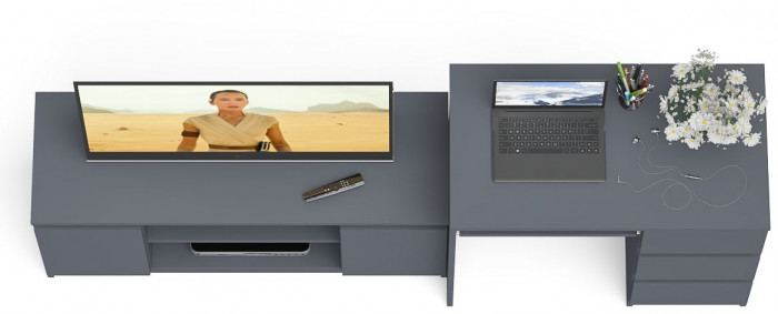 Мори Стол компьютерный МС-6 правый + Тумба МТВ1200.1, цвет графит, ШхГхВ 210,4х50х76,6 см., выдвижные ящики справа, НЕ универсальная сборка