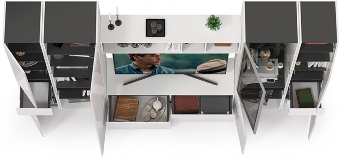 Сидней Комплектация № 030, корпус белый/чёрный/фасады МДФ белый глянец