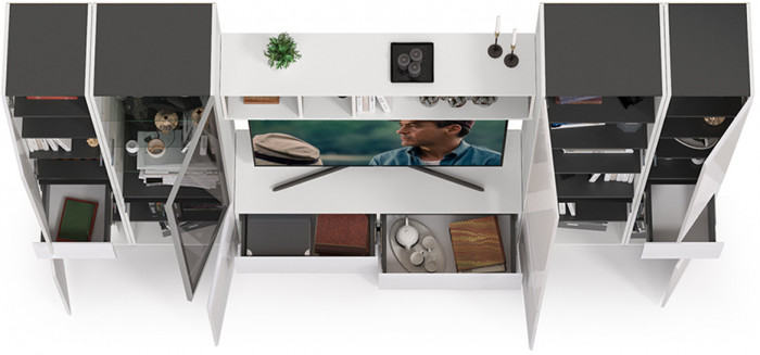 Сидней Комплектация № 030, корпус белый/чёрный/фасады МДФ белый глянец