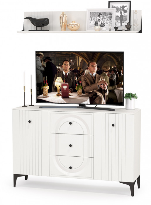 Валенсия Гостиная № 088, ЛДСП белый шагрень/МДФ белый шагрень