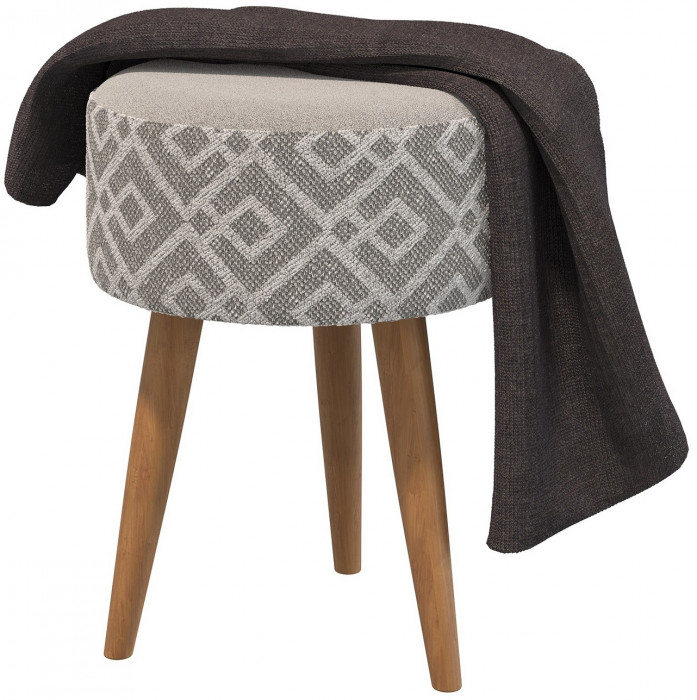 Банкетка 6-5132ТКсерая Юна, цвет ткань серая с рисунком, ШхГхВ 33х33х45 см.(круглая банкетка на трёх ножках), цвет ножек: тик