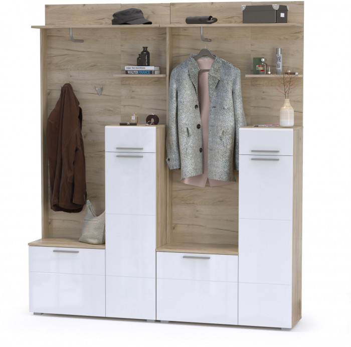 Лайн Прихожая № 02, цвет дуб крафт серый/фасады МДФ белый глянец, ШхГхВ 179,6х35,1х210 см., НЕ универсальная сборка