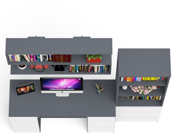 Мори компьютерный стол МС-2 + Стеллаж МСТ600.3 + Полка 1200, графит/белый