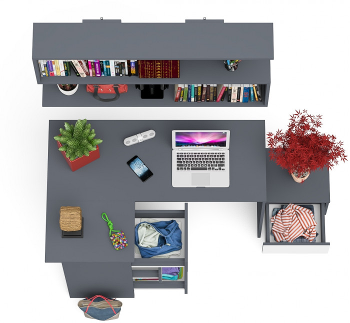 Мори Стол компьютерный МС-16 левый + Тумба ТМП400.1 + Полка 1200, цвет графит/белый, ШхГхВ 164,8х84,9х209,6 см., НЕ универсальная сборка