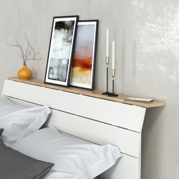 Муссон Кровать 11.41 + ортопед + Тумба 16.03 + Комод 13.97 + Зеркало СВК, цвет белый/дуб эндгрейн элегантный, сп. м. 1600х2000 мм., б/м