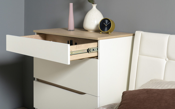 Муссон Кровать 11.41 + ортопед + Тумба 16.03 + Комод 13.97 + Зеркало СВК, цвет белый/дуб эндгрейн элегантный, сп. м. 1600х2000 мм., б/м