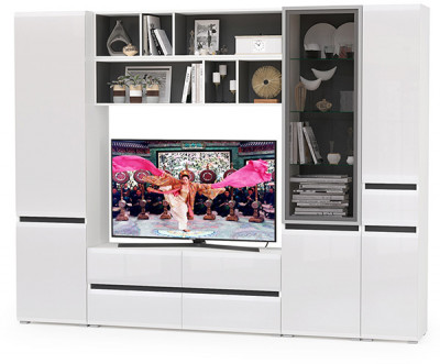 Сидней Комплектация № 031, корпус белый/чёрный/фасады МДФ белый глянец