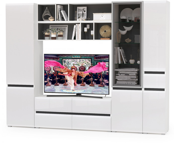 Сидней Комплектация № 031, корпус белый/чёрный/фасады МДФ белый глянец