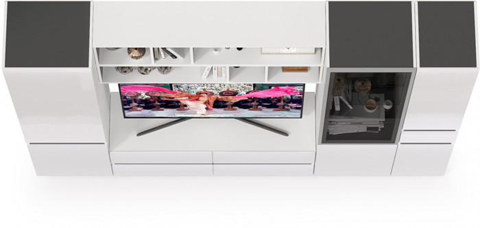 Сидней Комплектация № 031, корпус белый/чёрный/фасады МДФ белый глянец