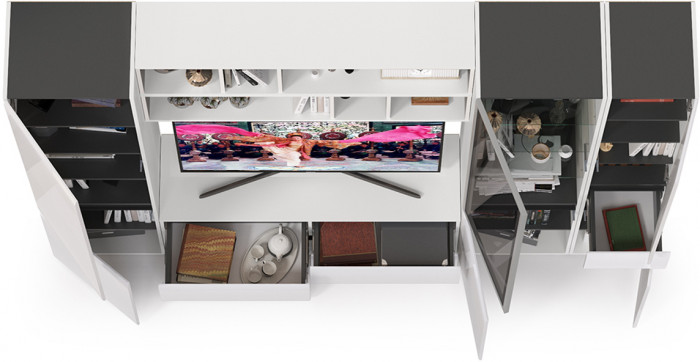 Сидней Комплектация № 031, корпус белый/чёрный/фасады МДФ белый глянец